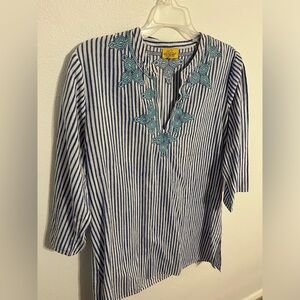 ROBERTA ROLLER RABBIT Blue and White Striped Tunic Size Medium